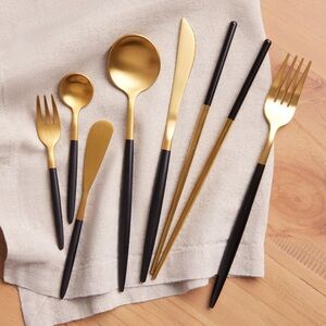 Cost Plus World Market Shay Gold and Black Flatware Set